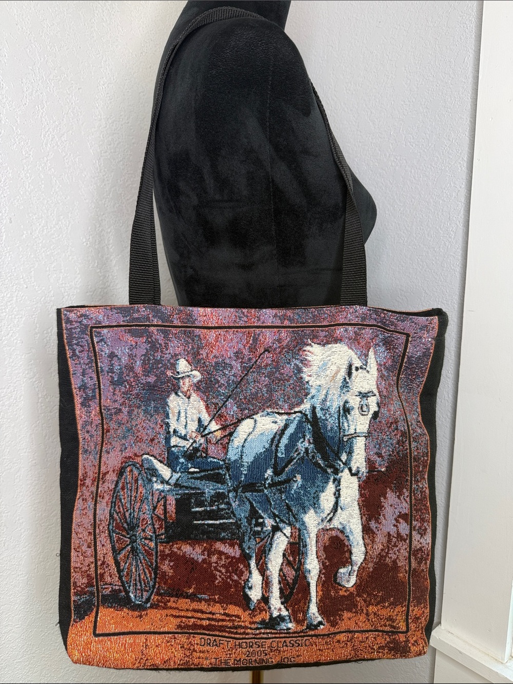 Draft Horse 2005 The Morning Jog Woven Tapestry Tote Bag Made in USA Americana